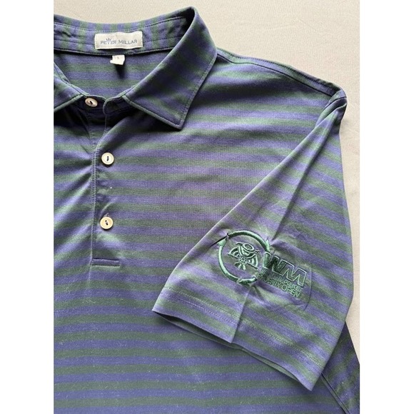 Peter Millar Polo Shirt Men Large Blue Striped 100% Cotton Golf WM Phoenix Open - Picture 9 of 14